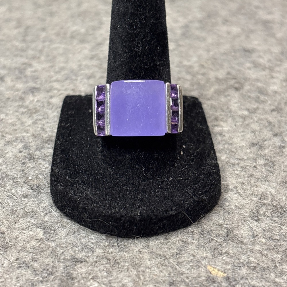 925 Sterling Silver Lavender Jadeite Amethyst Ring Size 7.75 Purple 8g Statement